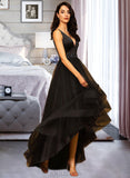 Lindsey A-Line V-neck Asymmetrical Tulle Bridesmaid Dress With Beading UKP0016580