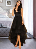 Lindsey A-Line V-neck Asymmetrical Tulle Bridesmaid Dress With Beading UKP0016580