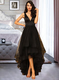 Lindsey A-Line V-neck Asymmetrical Tulle Bridesmaid Dress With Beading UKP0016580