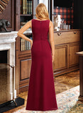 Lila Trumpet/Mermaid V-neck Floor-Length Chiffon Bridesmaid Dress With Split Front UKP0016582