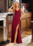 Lila Trumpet/Mermaid V-neck Floor-Length Chiffon Bridesmaid Dress With Split Front UKP0016582