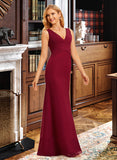 Lila Trumpet/Mermaid V-neck Floor-Length Chiffon Bridesmaid Dress With Split Front UKP0016582