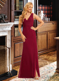 Lila Trumpet/Mermaid V-neck Floor-Length Chiffon Bridesmaid Dress With Split Front UKP0016582