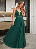 Yareli A-line V-Neck Floor-Length Chiffon Bridesmaid Dress With Beading UKP0016583