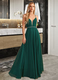 Yareli A-line V-Neck Floor-Length Chiffon Bridesmaid Dress With Beading UKP0016583