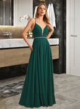 Yareli A-line V-Neck Floor-Length Chiffon Bridesmaid Dress With Beading UKP0016583