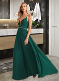 Yareli A-line V-Neck Floor-Length Chiffon Bridesmaid Dress With Beading UKP0016583