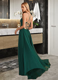 Yareli A-line V-Neck Floor-Length Chiffon Bridesmaid Dress With Beading UKP0016583