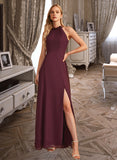 Natalya A-Line High Neck Floor-Length Chiffon Bridesmaid Dress With Split Front UKP0016584