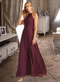 Natalya A-Line High Neck Floor-Length Chiffon Bridesmaid Dress With Split Front UKP0016584