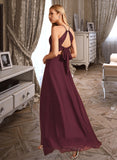 Natalya A-Line High Neck Floor-Length Chiffon Bridesmaid Dress With Split Front UKP0016584