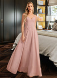 Ellie A-Line V-neck Floor-Length Chiffon Bridesmaid Dress With Lace UKP0016585