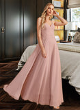 Ellie A-Line V-neck Floor-Length Chiffon Bridesmaid Dress With Lace UKP0016585