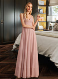 Ellie A-Line V-neck Floor-Length Chiffon Bridesmaid Dress With Lace UKP0016585