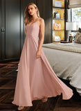 Ellie A-Line V-neck Floor-Length Chiffon Bridesmaid Dress With Lace UKP0016585