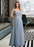 Eleanor A-Line V-neck Floor-Length Tulle Bridesmaid Dress With Lace UKP0016586