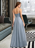 Eleanor A-Line V-neck Floor-Length Tulle Bridesmaid Dress With Lace UKP0016586