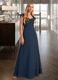 Kailey A-Line V-neck Floor-Length Chiffon Bridesmaid Dress With Lace Split Front UKP0016588