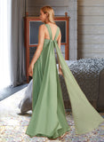 Caitlin A-line V-Neck Floor-Length Chiffon Bridesmaid Dress With Ruffle UKP0016589