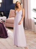 Mariana A-line V-Neck Floor-Length Chiffon Bridesmaid Dress With Ruffle UKP0016590