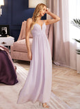 Mariana A-line V-Neck Floor-Length Chiffon Bridesmaid Dress With Ruffle UKP0016590