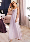 Mariana A-line V-Neck Floor-Length Chiffon Bridesmaid Dress With Ruffle UKP0016590