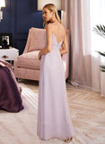 Mariana A-line V-Neck Floor-Length Chiffon Bridesmaid Dress With Ruffle UKP0016590