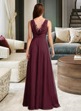 Florence A-Line V-neck Floor-Length Chiffon Bridesmaid Dress With Lace UKP0016591