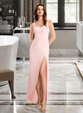 Emilie Sheath/Column V-neck Floor-Length Chiffon Bridesmaid Dress With Split Front UKP0016592