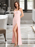 Emilie Sheath/Column V-neck Floor-Length Chiffon Bridesmaid Dress With Split Front UKP0016592