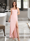 Emilie Sheath/Column V-neck Floor-Length Chiffon Bridesmaid Dress With Split Front UKP0016592