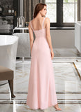 Emilie Sheath/Column V-neck Floor-Length Chiffon Bridesmaid Dress With Split Front UKP0016592