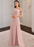 Janiya A-Line One-Shoulder Floor-Length Chiffon Bridesmaid Dress With Bow(s) UKP0016593