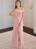 Janiya A-Line One-Shoulder Floor-Length Chiffon Bridesmaid Dress With Bow(s) UKP0016593