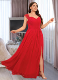 Macie A-Line Off-the-Shoulder Floor-Length Chiffon Bridesmaid Dress With Ruffle Split Front UKP0016594