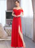 Macie A-Line Off-the-Shoulder Floor-Length Chiffon Bridesmaid Dress With Ruffle Split Front UKP0016594