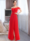 Macie A-Line Off-the-Shoulder Floor-Length Chiffon Bridesmaid Dress With Ruffle Split Front UKP0016594