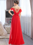 Macie A-Line Off-the-Shoulder Floor-Length Chiffon Bridesmaid Dress With Ruffle Split Front UKP0016594