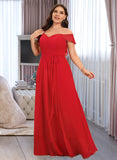 Macie A-Line Off-the-Shoulder Floor-Length Chiffon Bridesmaid Dress With Ruffle Split Front UKP0016594