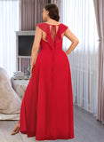 Macie A-Line Off-the-Shoulder Floor-Length Chiffon Bridesmaid Dress With Ruffle Split Front UKP0016594