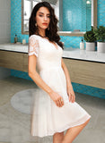 Anabel A-Line V-neck Knee-Length Chiffon Lace Bridesmaid Dress With Lace UKP0016595