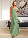 Haley A-line V-Neck Floor-Length Chiffon Bridesmaid Dress With Beading Sequins UKP0016597