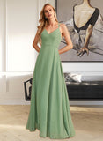 Haley A-line V-Neck Floor-Length Chiffon Bridesmaid Dress With Beading Sequins UKP0016597