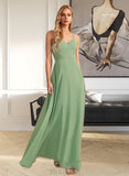 Haley A-line V-Neck Floor-Length Chiffon Bridesmaid Dress With Beading Sequins UKP0016597