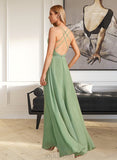 Haley A-line V-Neck Floor-Length Chiffon Bridesmaid Dress With Beading Sequins UKP0016597