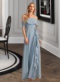 Emilie A-Line Off-the-Shoulder Floor-Length Chiffon Bridesmaid Dress With Ruffle Split Front UKP0016598