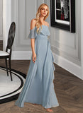 Emilie A-Line Off-the-Shoulder Floor-Length Chiffon Bridesmaid Dress With Ruffle Split Front UKP0016598