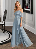 Emilie A-Line Off-the-Shoulder Floor-Length Chiffon Bridesmaid Dress With Ruffle Split Front UKP0016598