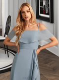 Emilie A-Line Off-the-Shoulder Floor-Length Chiffon Bridesmaid Dress With Ruffle Split Front UKP0016598