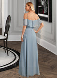 Emilie A-Line Off-the-Shoulder Floor-Length Chiffon Bridesmaid Dress With Ruffle Split Front UKP0016598